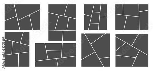 Pictures or photos frame collage. Comics page grid layout, abstract photo frames and digital photo wall vector template set. Montage frame photography, mockup card photograph illustration