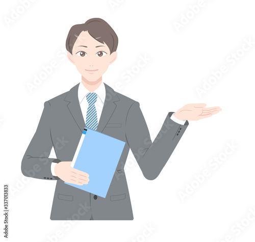 案内　書類　ビジネス　スーツ　男性　上半身