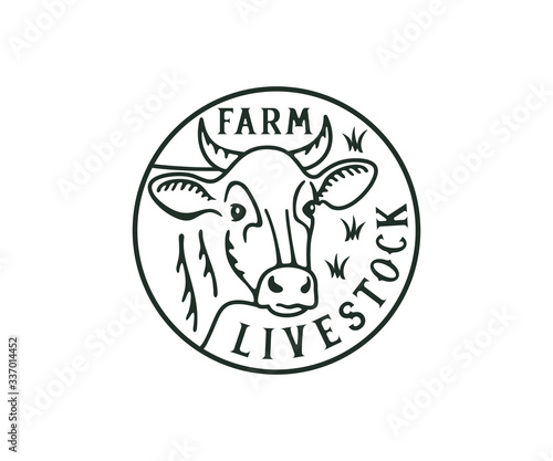 Head cow, livestock farm and cattle breeding, logo design. Animal, stock raising, meat dairy farm and food, vector design and illustration