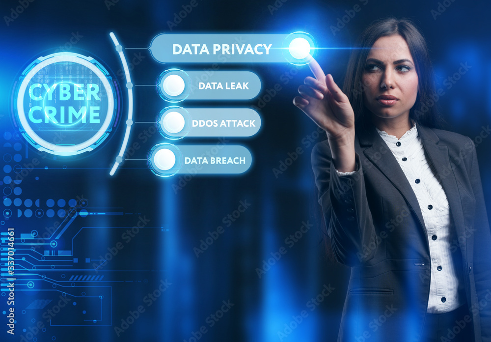 Business, Technology, Internet and network concept. Young businessman working on a virtual screen of the future and sees the inscription: Cyber crime Business, Technology, Internet and network concept. Young businessman working on a virtual screen of the future and sees the inscription: Cyber crime