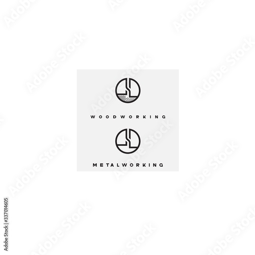 
an illustration consisting of three different images of a milling cutter in the form of a symbol or logo
