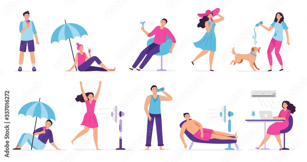 People Cooling In Hot Weather Rest From Hot Summer Weather Eat Ice