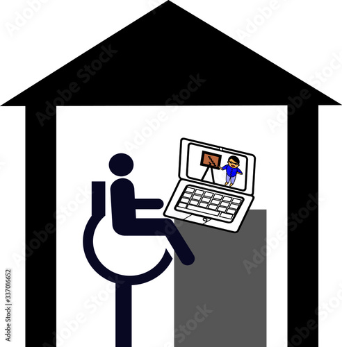 concept of home quarantine, work from home , person online video conference with his colleague, due to spread of coronavirus,covid-19,2019-ncov.