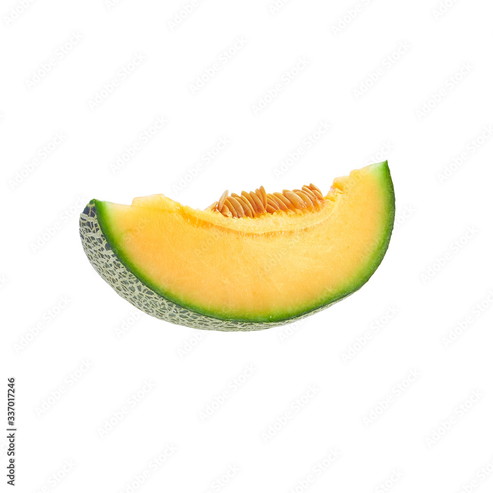 cantaloupe melon slice on white background