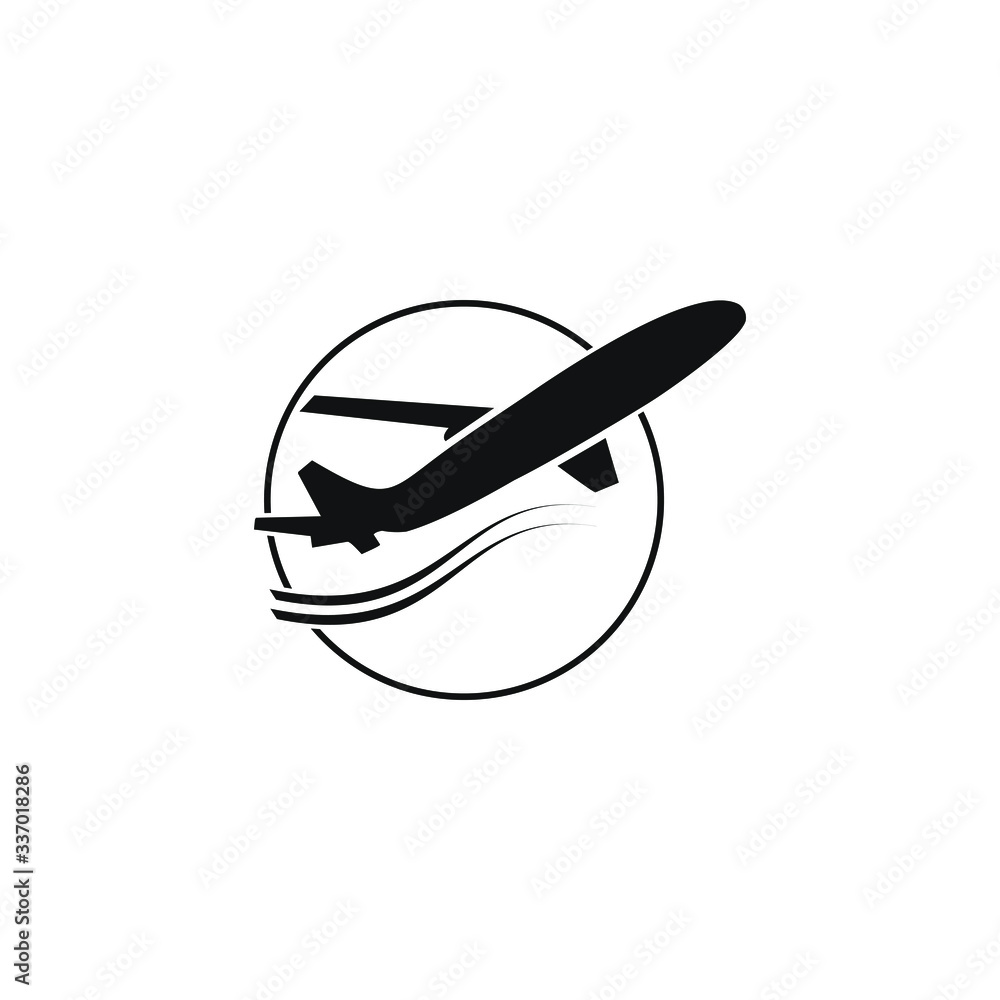 airplane logo design with line circle,in black color. airplane logo design with line circle,in black color.