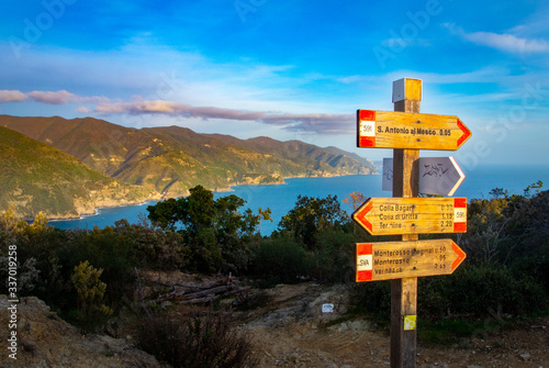 Signposts of the hiking trails Cinque Terre, Liguria ItalySignposts of the hiking trails Cinque Terre, Liguria Italy