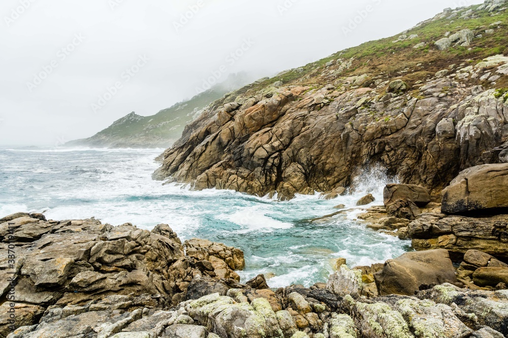 The sea at Costa da Morte, in Galicia, Spain. A rough sea with high waves.