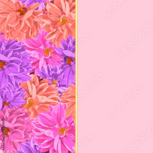 Dahlia flowers card. For print.copy space
