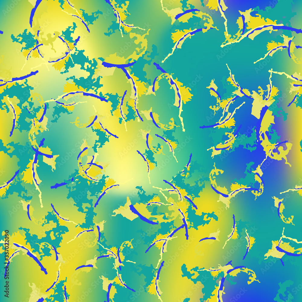 UFO camouflage of various shades of yellow, blue and green colors UFO camouflage of various shades of yellow, blue and green colors