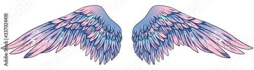 Beautiful glowing glittery angelic blue pink vector wings