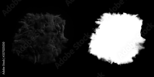 Isolated abstract lightning and smoke with turbulent motion, Multi-color powder, fog, smoke explosion. alpha channel with black/white matte for post-production, digital composition. 3D render 