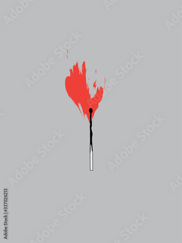 Matchstick in Flames Minimalist Design. Set on Fire
