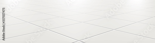 Ceramic tiles in the kitchen or bathroom on the floor 3d. Realistic white square terracotta. Perspective and light - vector illustration. photo