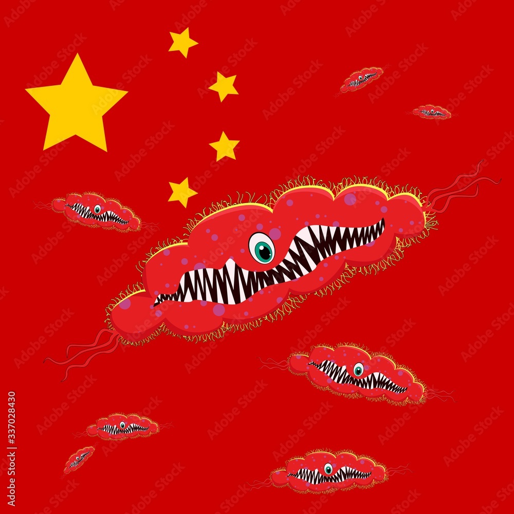Obraz premium Cartoon virus character vector illustration on white background. cute monster vector illustration. COVID-19, 2019-nCoV, Virus corona vectors.Corona Virus in Wuhan.