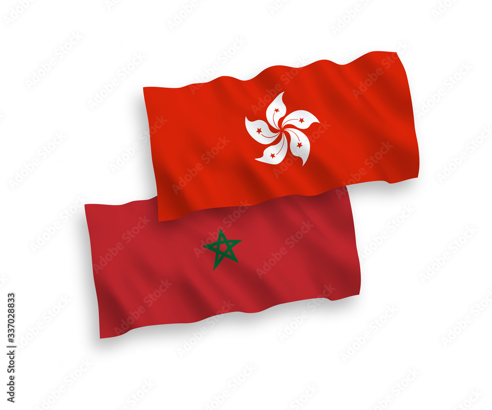 Flags of Morocco and Hong Kong on a white background Flags of Morocco and Hong Kong on a white background
