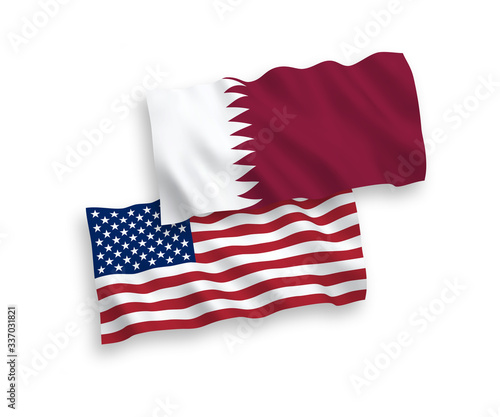 Flags of Qatar and America on a white background