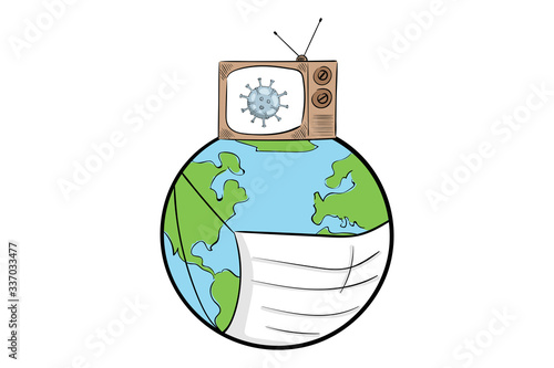 Earth with mask and TV virus