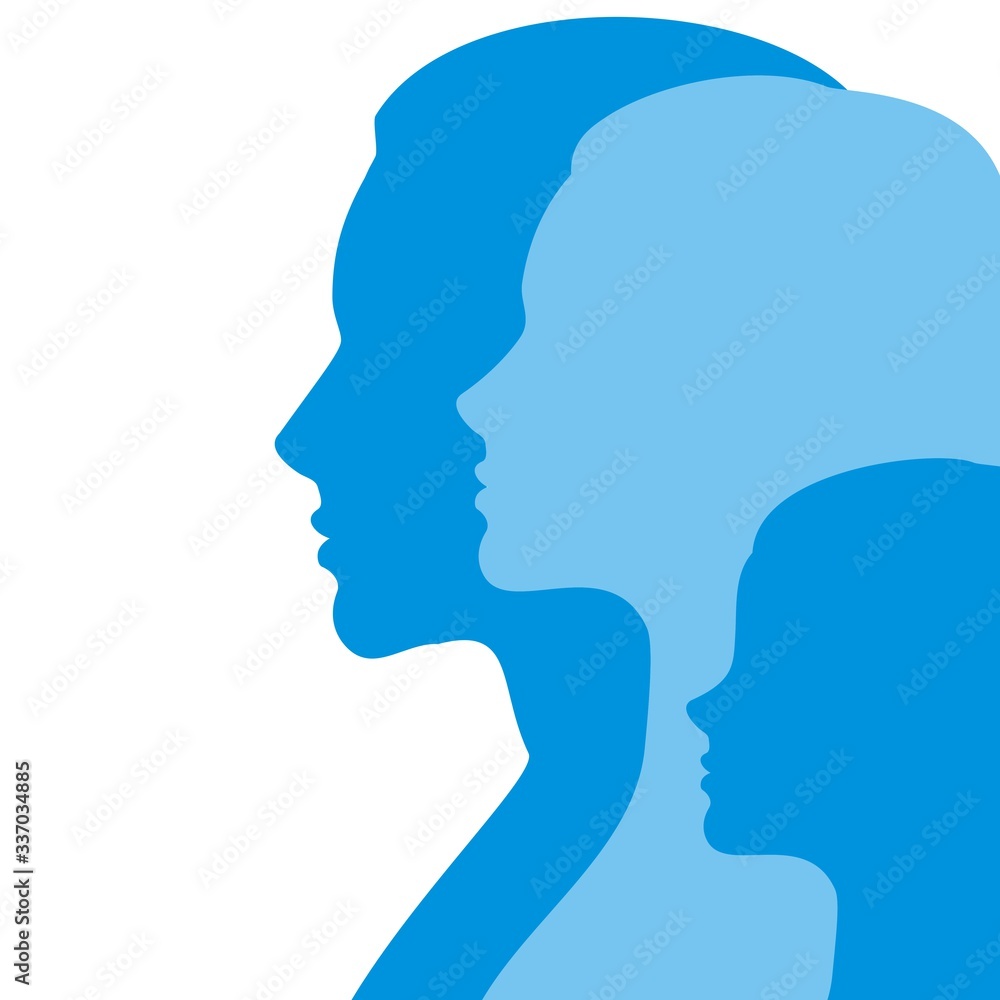Silhouettes of faces of man, woman and child