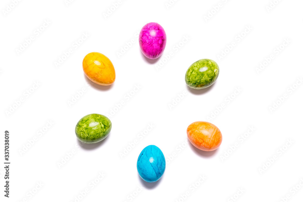 Several easter eggs in different colors on white background Several easter eggs in different colors on white background