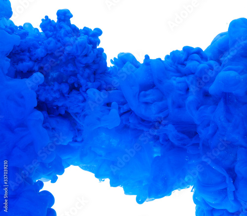 blue color paint ink pouring in water