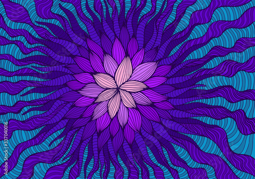 Decorative abstract doodle colorful flower  pink purple blue color.
