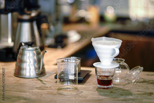 Hario V60 Coffee brewing and serving