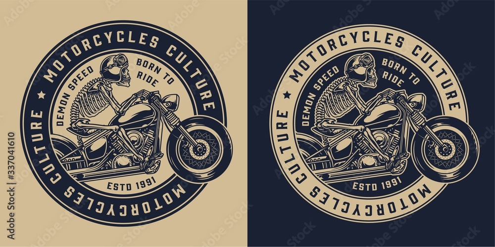 Custom motorcycle vintage round emblem