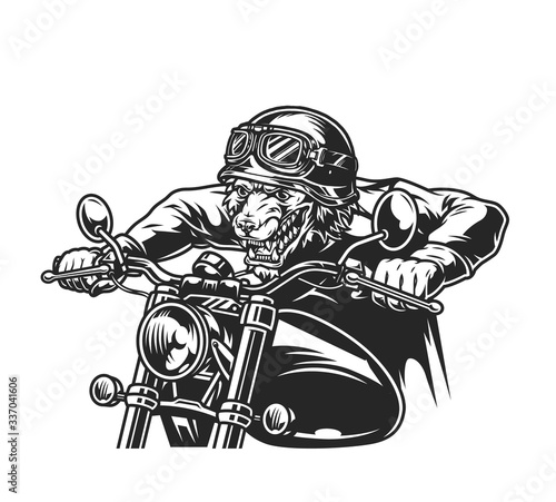 Angry wolf head biker