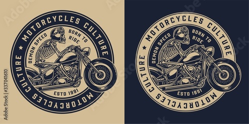 Custom motorcycle vintage round emblem