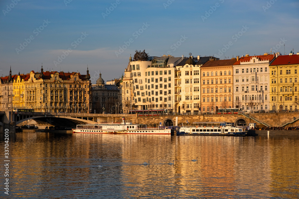 View on historical buildings of Prague and Vltava river