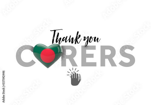 Thank you carers message with Bangladesh heart flag. 3D Render