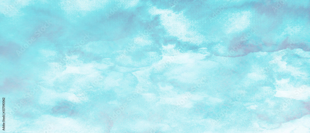 Blue watercolor painting clouds spots background texture