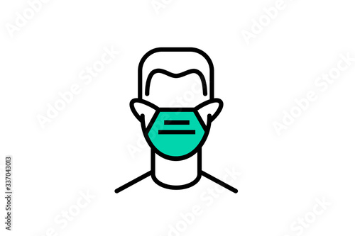 WebMan use mask vector. Vector Wear Face Mask sign for people. Warning sign recommend use of protective face mask in prevention Coronavirus.Health concept.