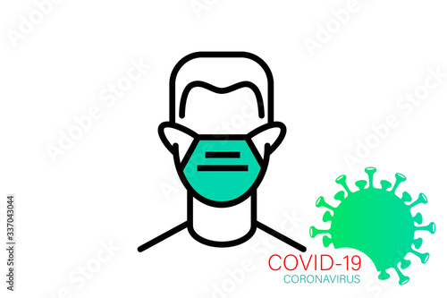 WebMan use mask vector. Vector Wear Face Mask sign for people. Warning sign recommend use of protective face mask in prevention Coronavirus.Health concept. photo