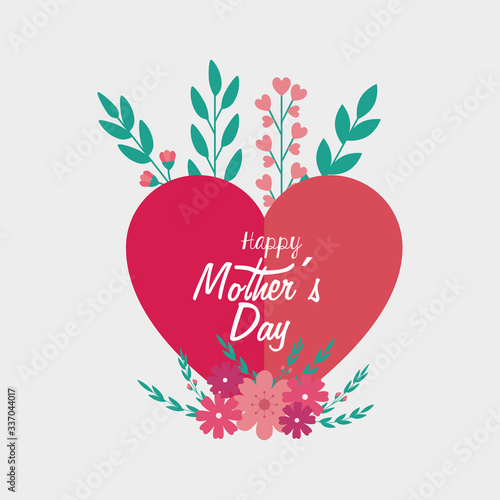 happy mother day card with heart and flowers decoration vector illustration design