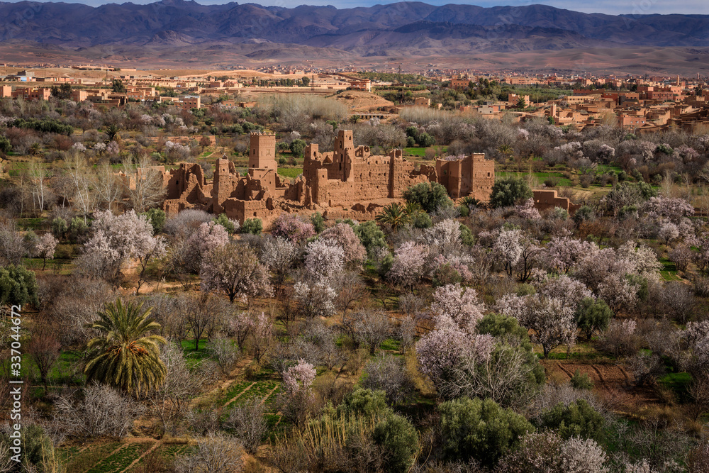 Ruinen einer Kasbah im Tal der Rosen in Marokko, Panorama