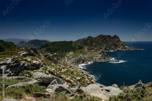 Cies Islands in the North of Spain in summer with clear skies