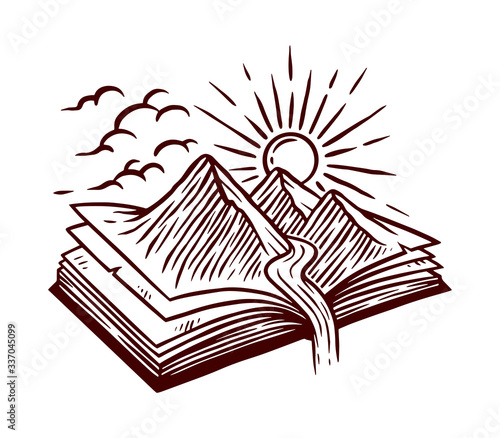 Nature book line illustration