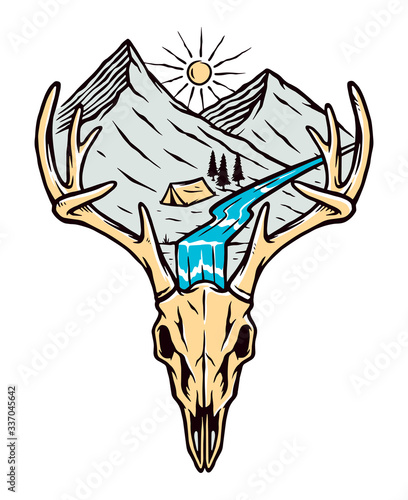 Mountain and deer bone illustration