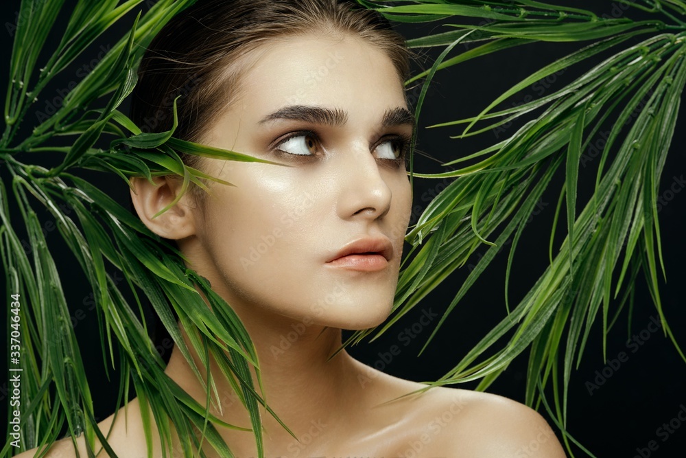 beautiful women green leaves Exotic model beautiful women green leaves Exotic model