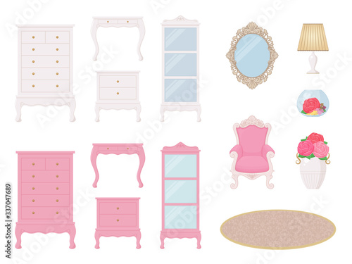 お姫様の家具_インテリアのイラストセット