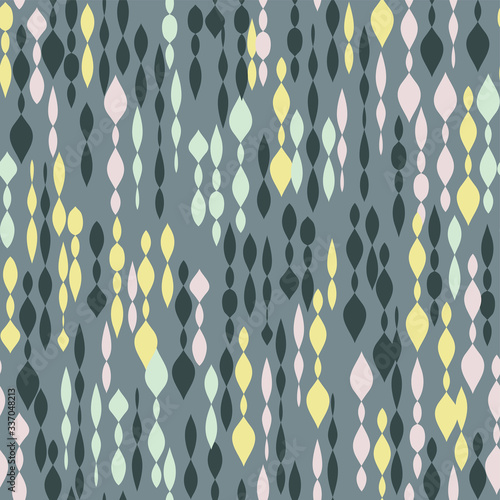 Abstract beaded shapes vector repeat pattern on grey background.