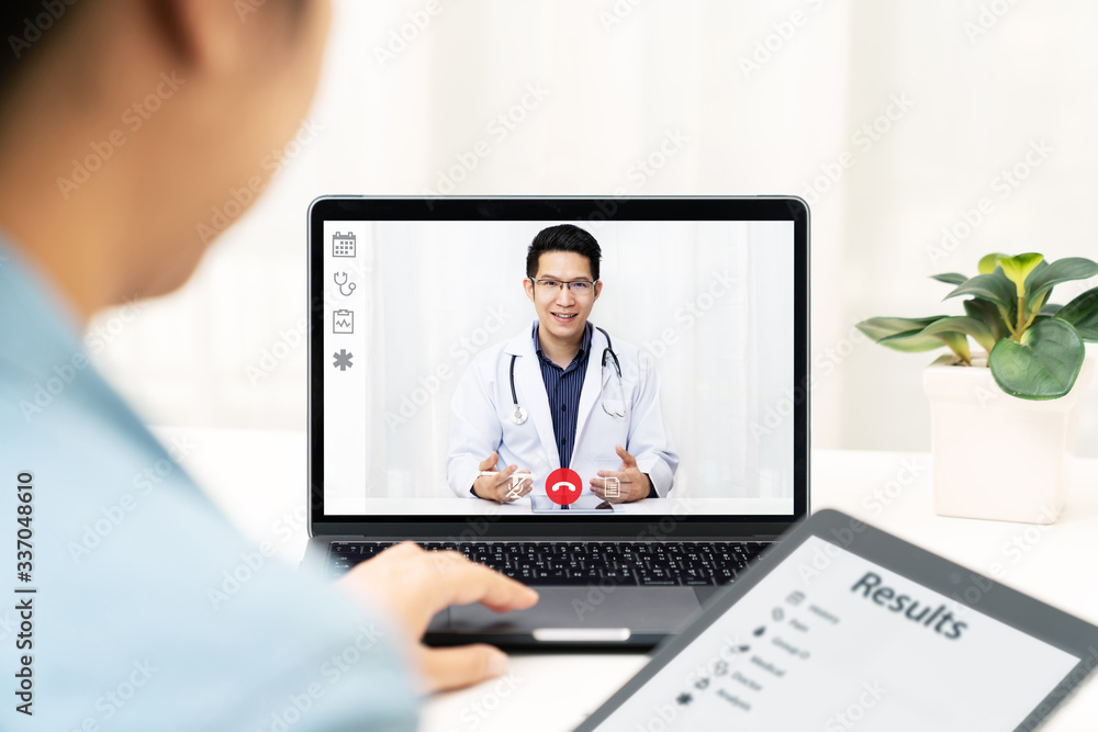 Telemedicine asian doctor video conference call online talking for follow up remotely with medical coronavirus result at home.Online healthcare digital technology service, counselor and interview app. Telemedicine asian doctor video conference call online talking for follow up remotely with medical coronavirus result at home.Online healthcare digital technology service, counselor and interview app.