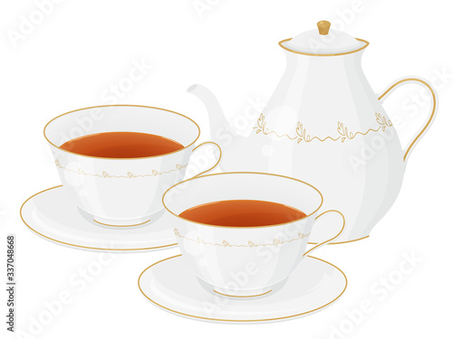 ティータイムのイラスト_ティーカップとポット