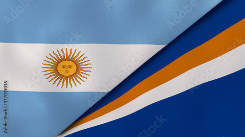 The flags of Argentina and Marshall Islands. News, reportage, business background. 3d illustration photo