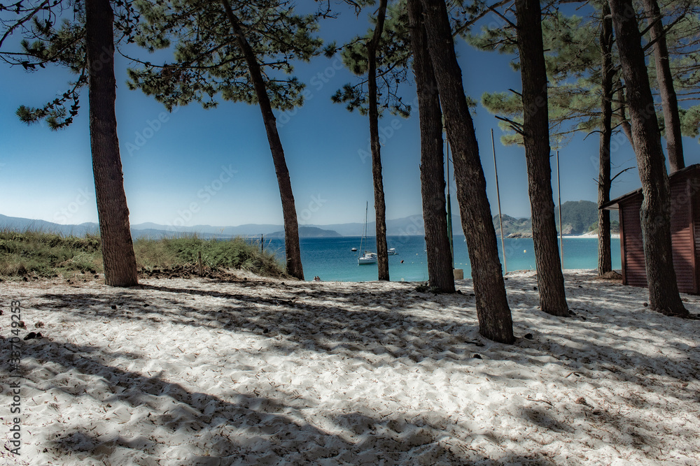 Cies Islands in the North of Spain in summer with clear skies