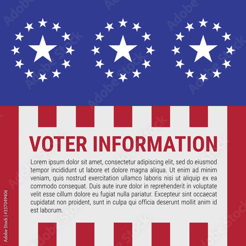 Voter information stand design. Stars and stripes background. The US presidential election 2020. Vector illustration