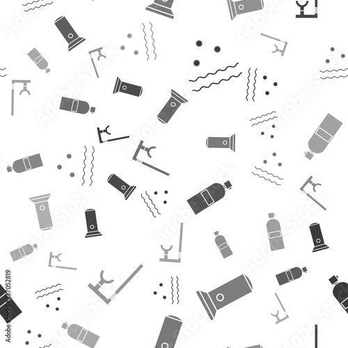 Set Cold and waves, Flashlight, Aqualung and Snorkel on seamless pattern. Vector