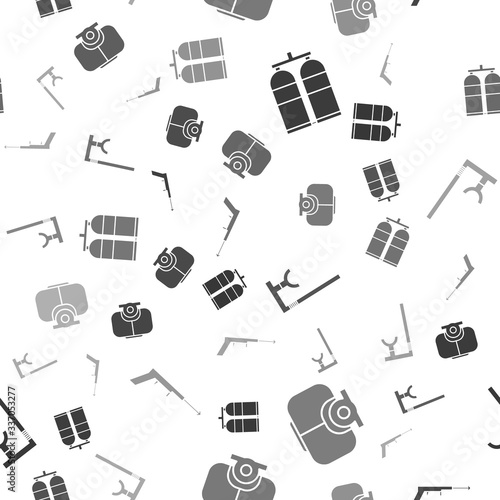 Set Aqualung, Diving mask, Snorkel and Fishing harpoon on seamless pattern. Vector