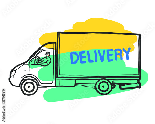 sign, sticker for the site. Product delivery, contactless delivery for online purchases, online stores. Trucking industry